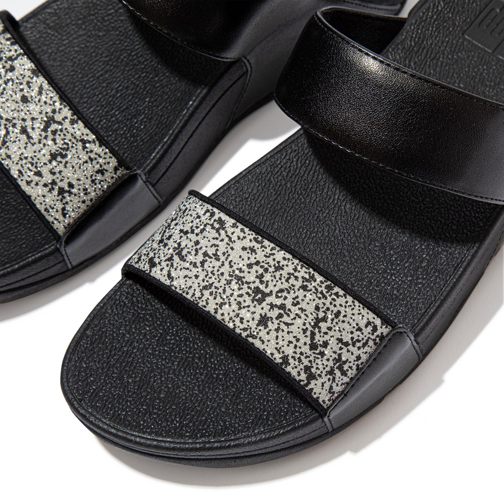 Fitflop Womens Slides - Lulu Shimmer Splash - Black - 894-KRMVFJ